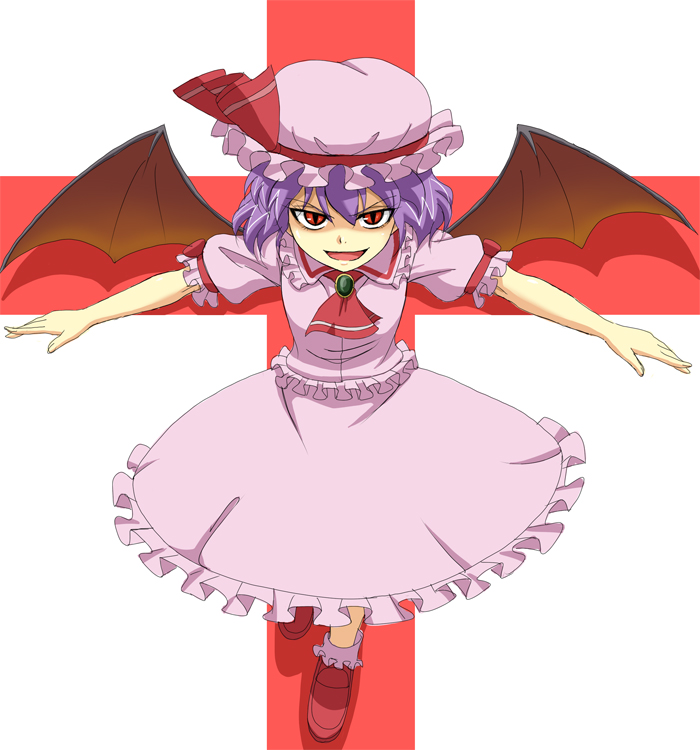 cross, hat, red_eyes, remilia_scarlet, touhou, wings, yanagi_kawa