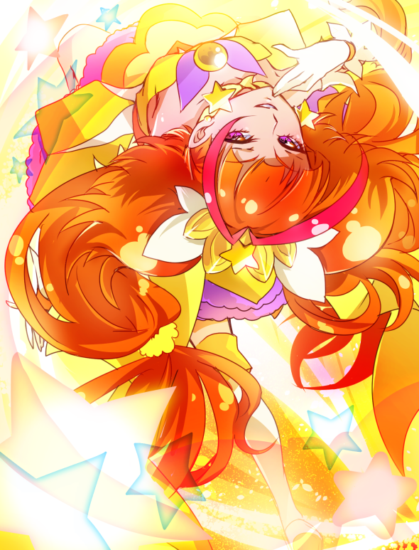 1girl, amanogawa_kirara, back, bare_shoulders, boots, choker, cure_twinkle, earrings