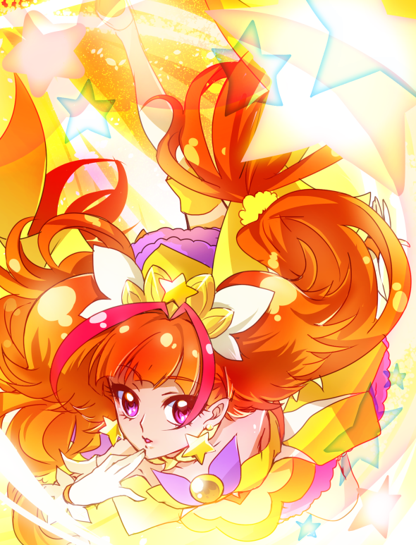 1girl, amanogawa_kirara, bare_shoulders, boots, choker, cure_twinkle, earrings, gloves