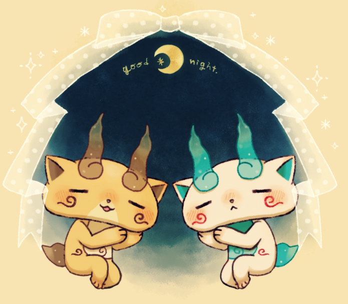 :<, blush, closed_eyes, crescent_moon, english, kanacho, koma-san, komajirou