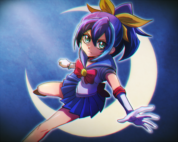1girl, bishoujo_senshi_sailor_moon, blue_hair, bow, bracelet, choker, gloves, green_eyes