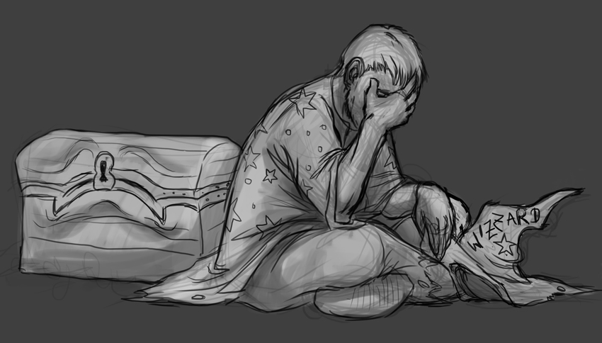 1boy, chest, crying, discworld, fantasy, hat, rincewind, tagme