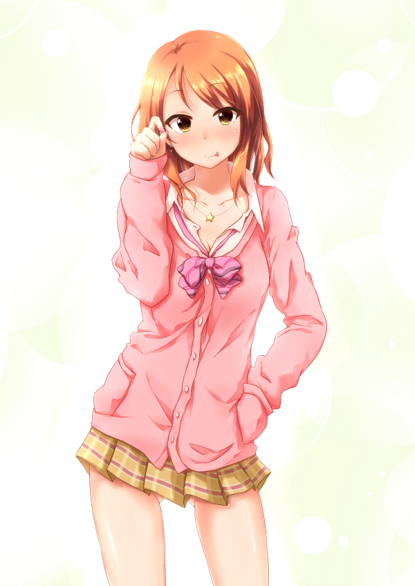 1girl, :p, chigusa, houjou_karen, idolmaster, idolmaster_cinderella_girls, jewelry, miniskirt