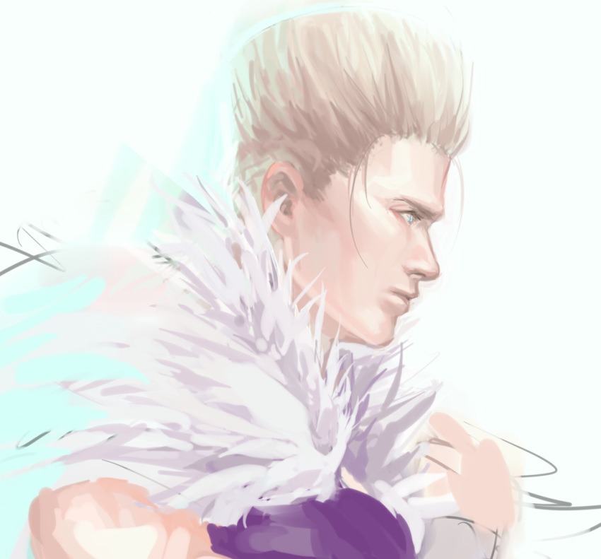 1boy, fur_collar, grey_hair, jean_pierre_polnareff, jojo_no_kimyou_na_bouken, ot_(dog_wasd), solo
