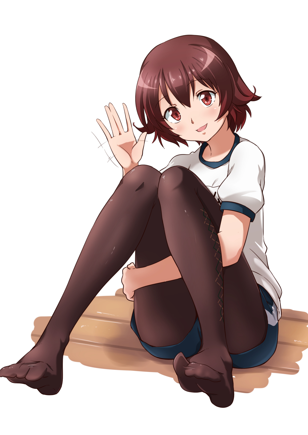 1girl, brown_eyes, brown_hair, brown_legwear, buruma, highres, kakileaf, kantai_collection