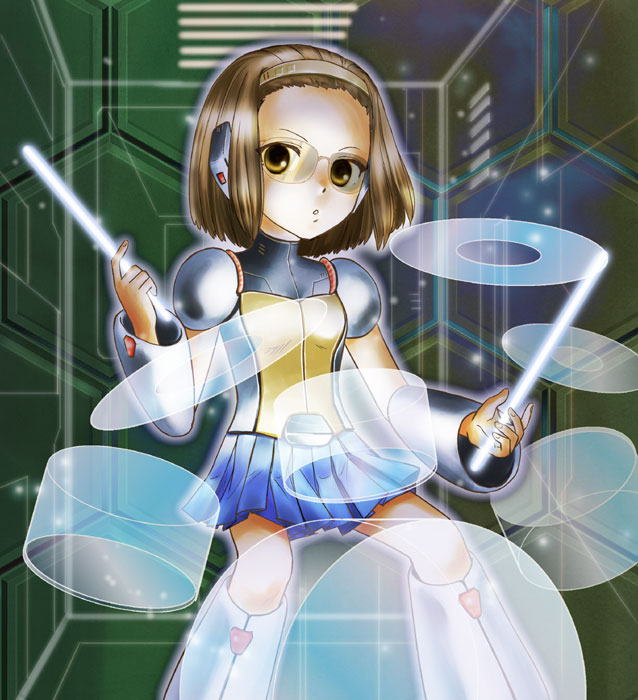 brown_eyes, brown_hair, drum, drum_set, drumsticks, glasses, hairband, headset, hirasawa_susumu, instrument, k-on!, parody, skirt, solo, tainaco, tainaka_ritsu, tainaka_sadatoshi, transparent