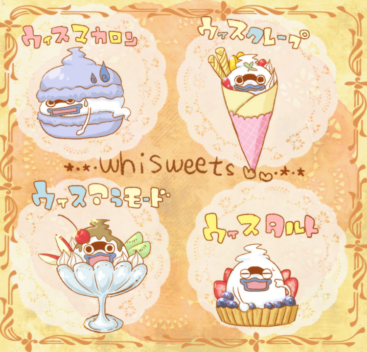 blue_lips, closed_eyes, crepe, food, ghost, macaron, no_humans, open_mouth