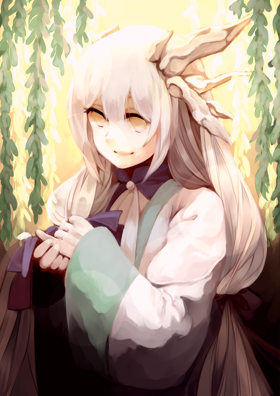 1girl, blind, borrowed_character, cecilia_(acerailgun), empty_eyes, horns, long_hair, original