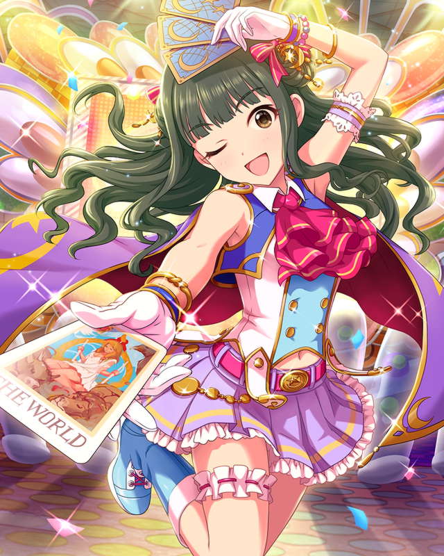 1girl, artist_request, belt, bracelet, card, diamond, fujii_tomo, gloves