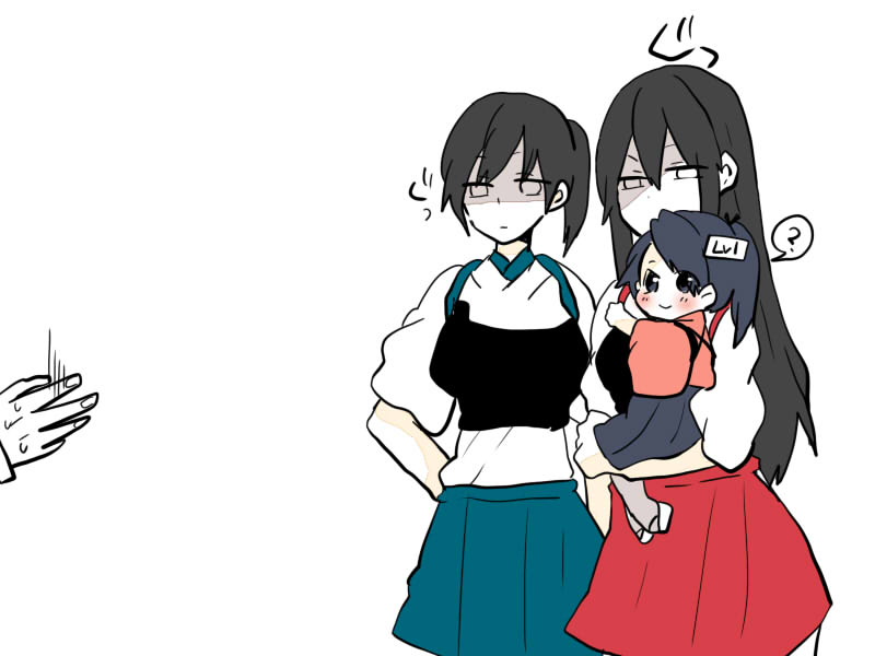 akagi_(kantai_collection), brown_hair, carrying, houshou_(kantai_collection), japanese_clothes, kaga_(kantai_collection), kantai_collection, long_hair