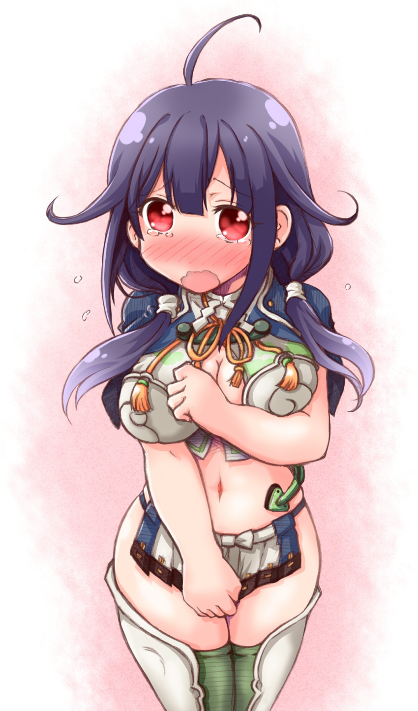 1girl, alternate_costume, blush, breasts, cleavage_cutout, cloud_print, covering, covering_breasts