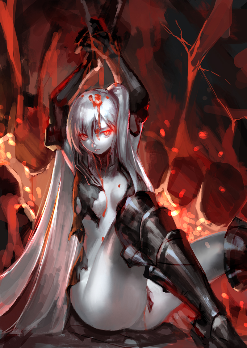 1girl, aircraft_carrier_hime, armored_boots, black_dress, boots, breasts, dress, gauntlets