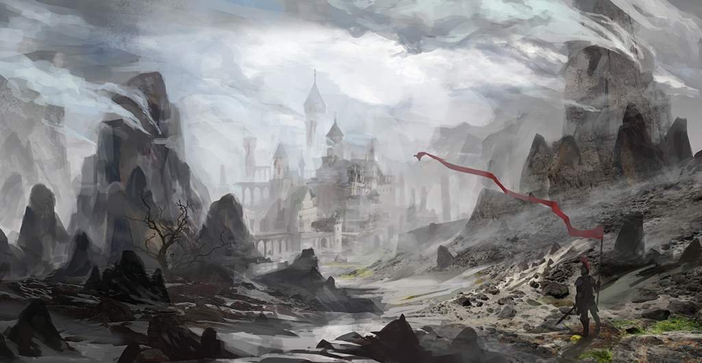 armor, baraba_baba, castle, flag, fog, full_armor, knight, medieval
