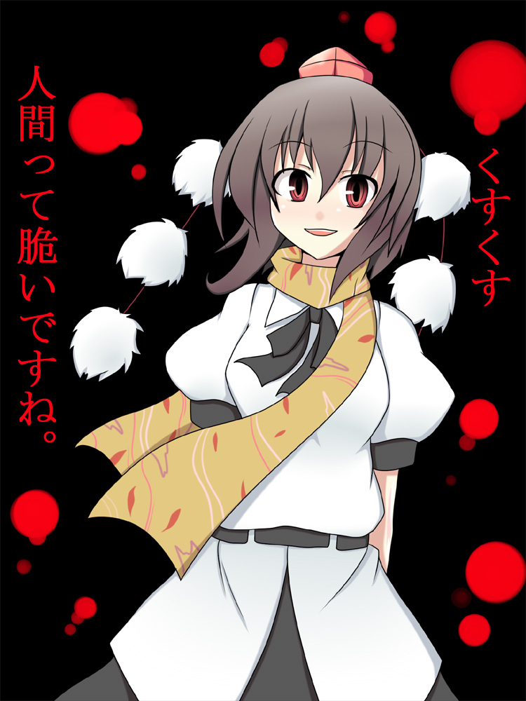 akazu_bon, hat, red_eyes, scarf, shameimaru_aya, tokin_hat, touhou, translated