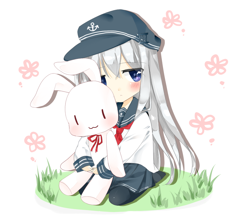 1girl, :3, anchor_symbol, black_legwear, black_skirt, blue_eyes, flat_cap, hair_between_eyes
