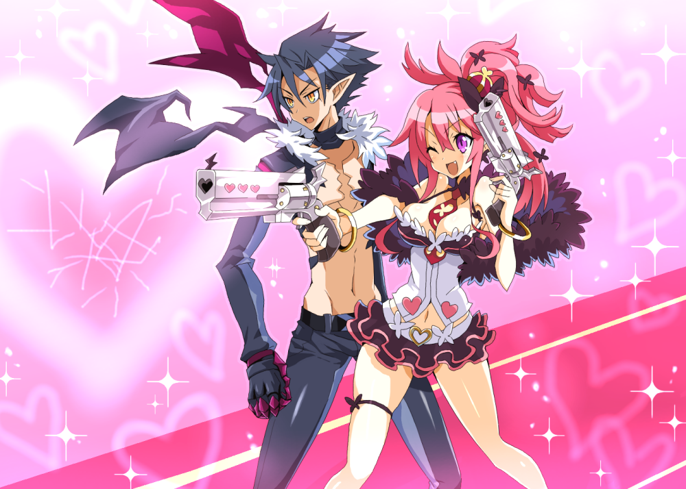 1boy, 1girl, :d, between_breasts, blue_hair, bracelet, breasts, cleavage