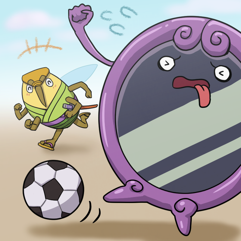 >_<, ^_^, ball, blush, closed_eyes, katana, mirror, mizumoto_nazuna