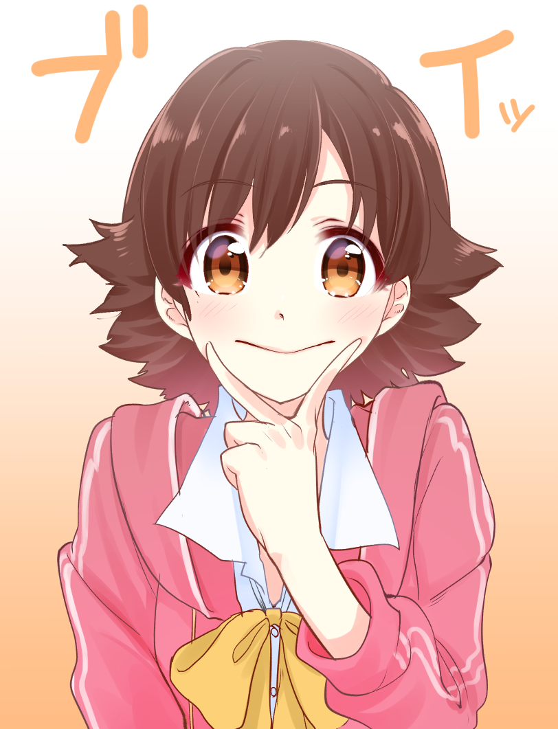1girl, blush, brown_eyes, brown_hair, honda_mio, idolmaster, idolmaster_cinderella_girls, kyuu_(award)