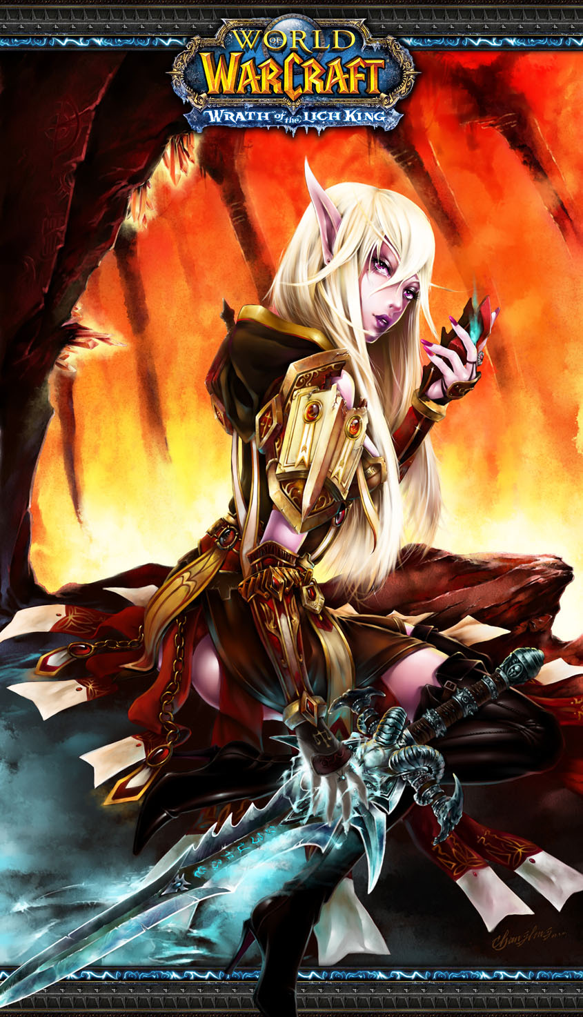 blood_elf, fingernails, frostmourne, highres, lipstick, nail_polish, paladin, pandaz