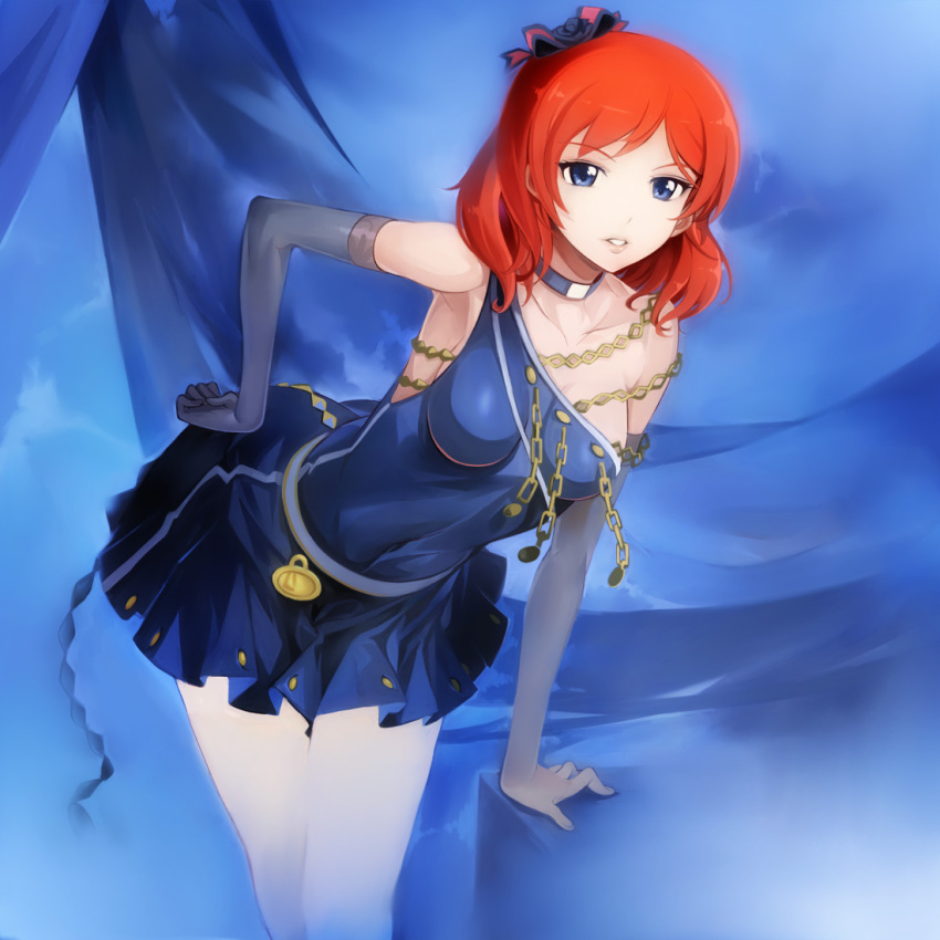 1girl, bare_shoulders, breasts, elbow_gloves, gloves, love_live!_school_idol_project, miyo_(13th_floor), nishikino_maki
