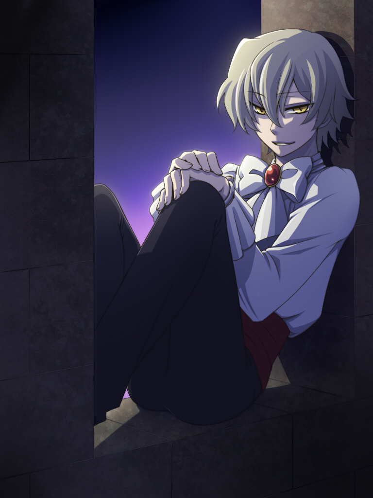 1boy, blonde_hair, bow, el_cazador_de_la_bruja, hara_sae, l.a., night, night_sky