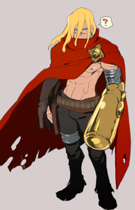 1boy, artificial_arm, blonde_hair, cape, cyborg, final_fantasy, final_fantasy_unlimited, kuroki_kaze