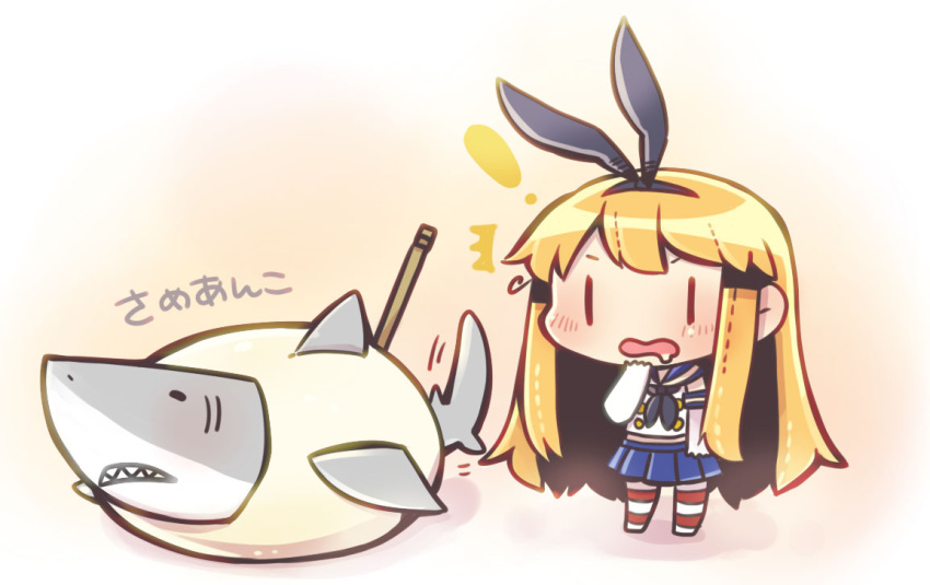 !, /\/\/\, 1girl, blonde_hair, chibi, drooling, elbow_gloves, gloves