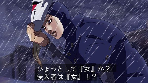 1boy, blackmore, blonde_hair, bodysuit, catch_the_rainbow, fake_screenshot, jojo_no_kimyou_na_bouken, mask