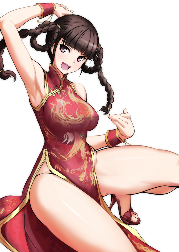 1girl, aegis_(nerocc), braid, breasts, brown_eyes, brown_hair, china_dress, chinese_clothes