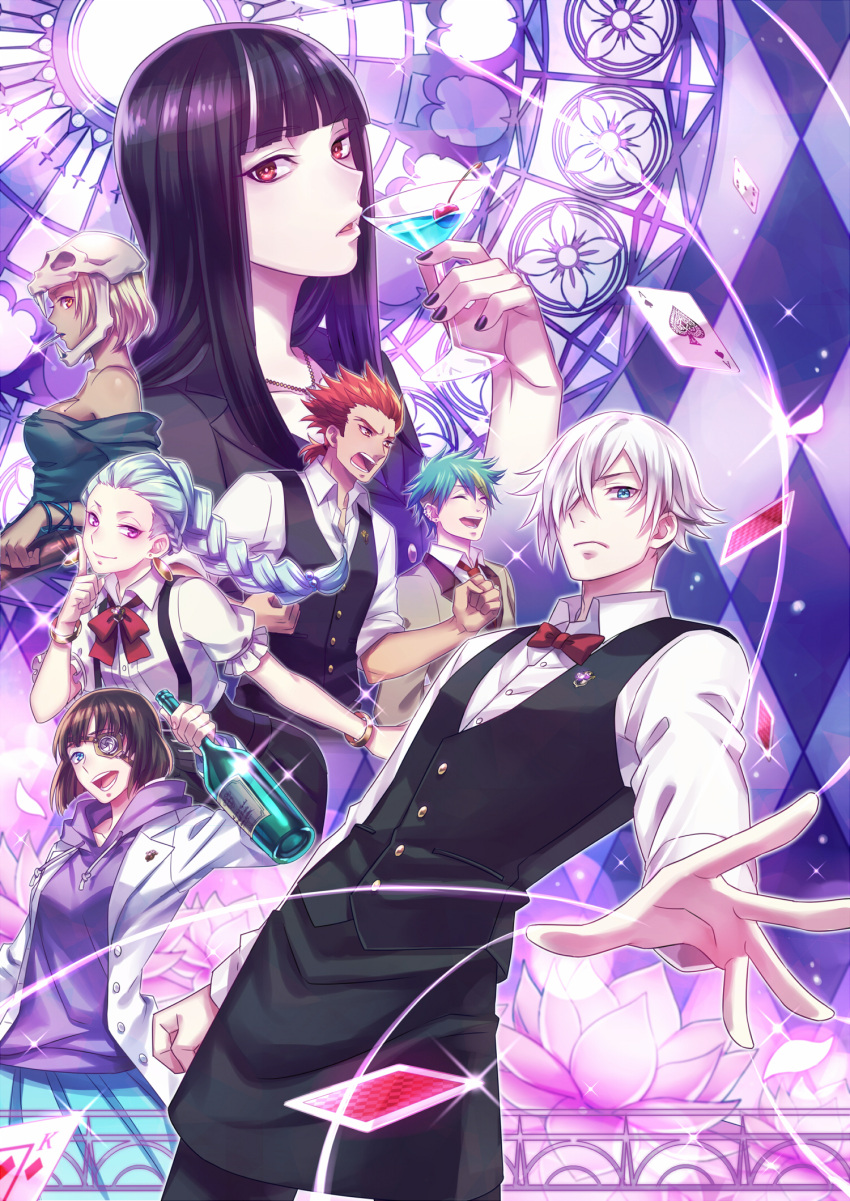 3boys, 4girls, black_hair, castra_(death_parade), clavis_(death_parade), death_parade, decim_(death_parade), ginti
