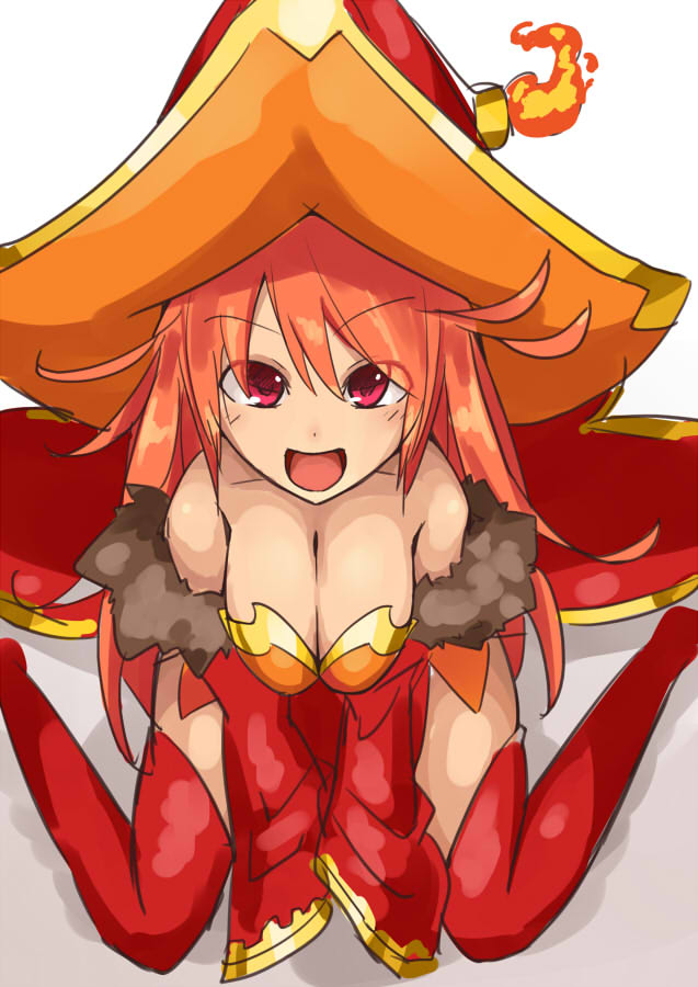 1girl, :d, bare_shoulders, breast_squeeze, breasts, cleavage, collarbone, dress