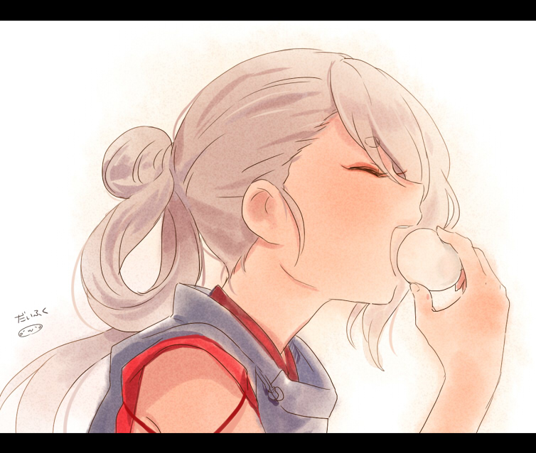 1boy, alternate_costume, closed_eyes, daifukumochi, eating, food, ima-no-tsurugi, japanese_clothes