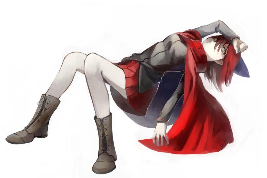 1girl, arm_up, boots, bow, cape, full_body, hair_bow, hair_ornament
