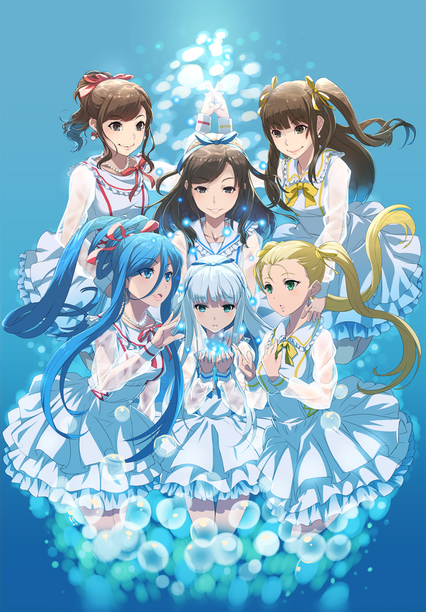 6+girls, aoki_hagane_no_arpeggio, blonde_hair, blue_eyes, blue_hair, brown_hair, don_michael, dress