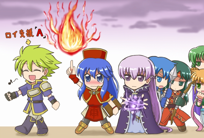 1boy, 6+girls, :d, angry, annoyed, blue_eyes, blue_hair, blush