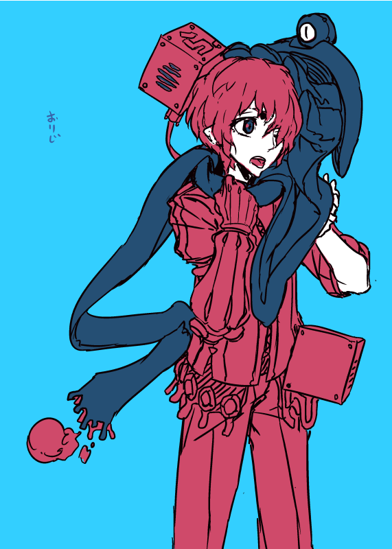 1boy, blown_air, blue_background, blue_eyes, box, character_request, copyright_request, gloves