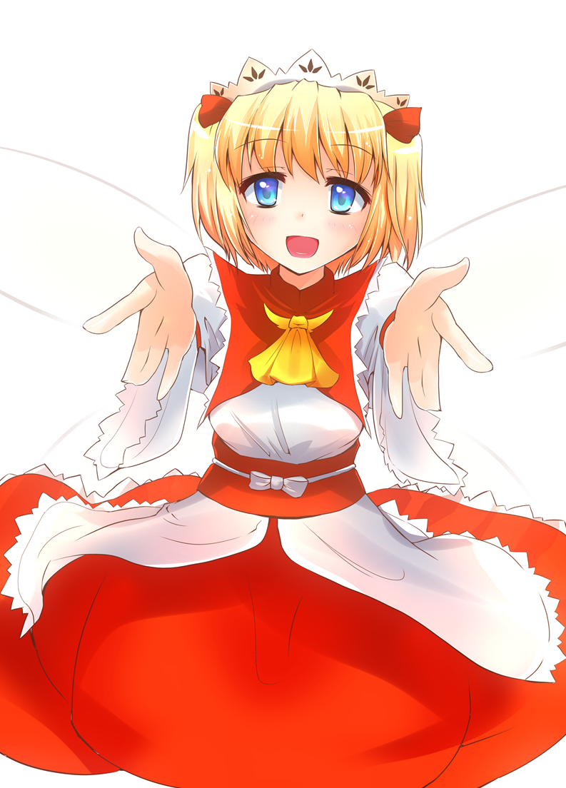 1girl, blonde_hair, blue_eyes, bow, fairy_wings, hair_bow, headdress, milfy_oira