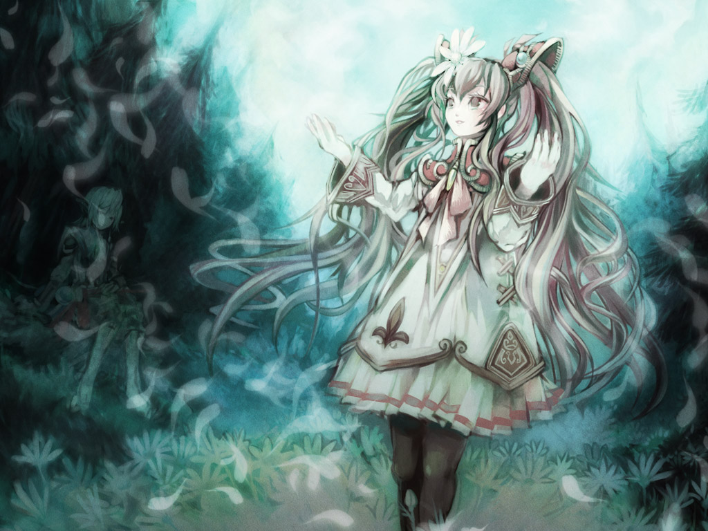 ef_(artist), faize_scheifa_beleth, flower, forest, long_hair, lymle_lemuri_phi, nature, outstretched_hand