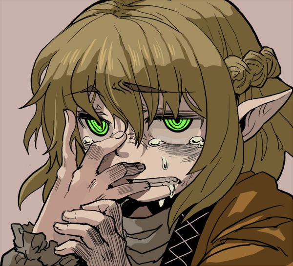 artist_request, blonde_hair, face, green_eyes, hands, kirusu, mizuhashi_parsee, pointy_ears