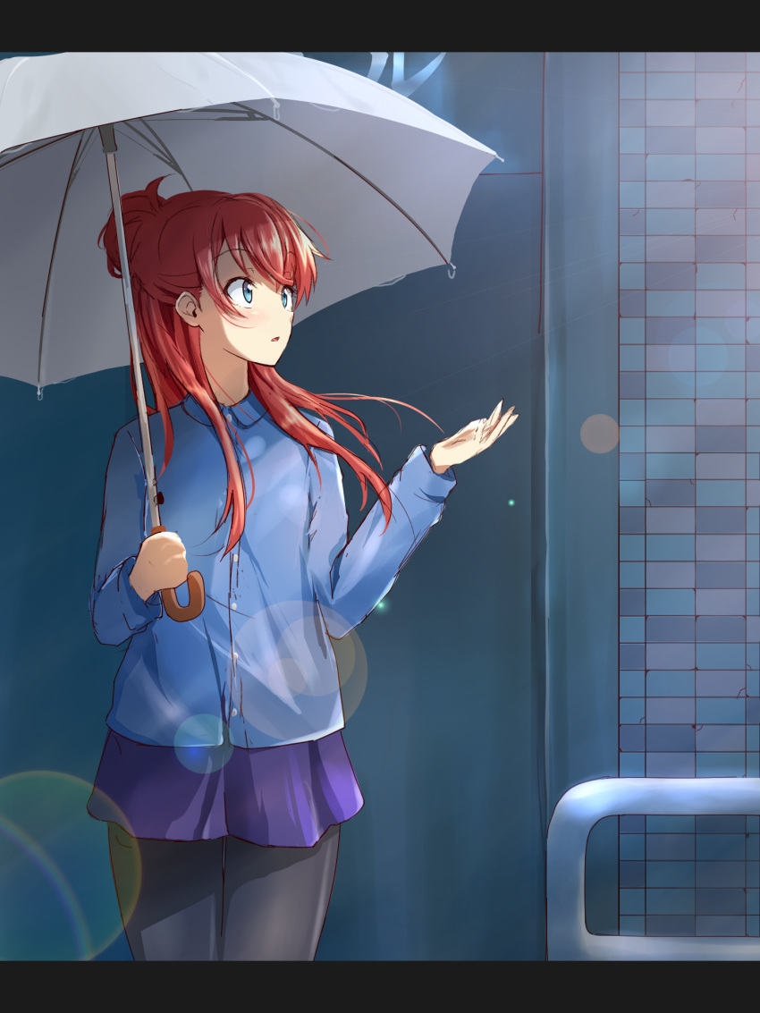 1girl, blue_eyes, highres, long_hair, pantyhose, redhead, sakaki_shizuka, shirobako