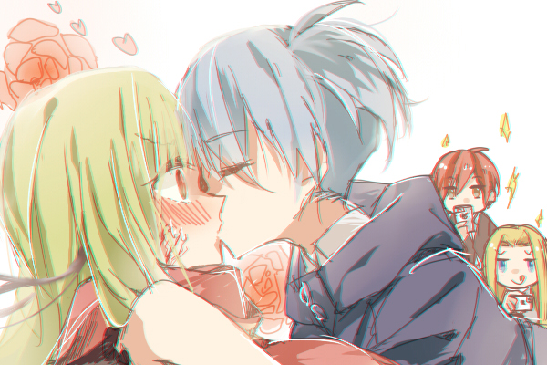 akabane_karma, ansatsu_kyoushitsu, kayano_kaede, kiss, shiota_nagisa, sketch