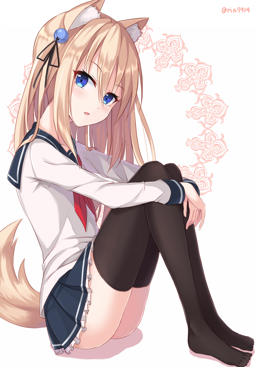 1girl, animal_ears, blonde_hair, blue_eyes, hair_ornament, highres, long_hair, nikkunemu