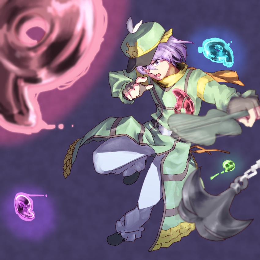 1girl, 1tori, belt, blue_eyes, blue_hair, danmaku, fingerless_gloves, floating