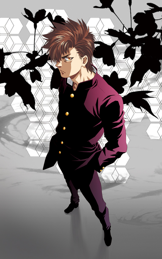 1boy, brown_hair, gakuran, hajime_no_ippo, kurenai_karasu, orange_eyes, school_uniform, sendou_takeshi