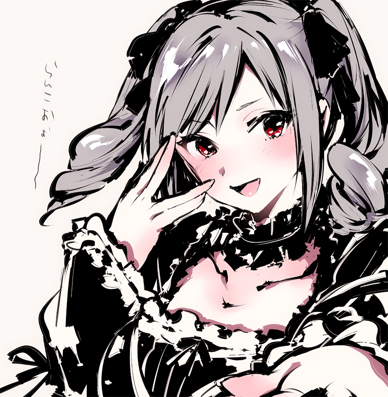 1girl, grey_hair, hair_ribbon, idolmaster, idolmaster_cinderella_girls, kanzaki_ranko, red_eyes, ribbon