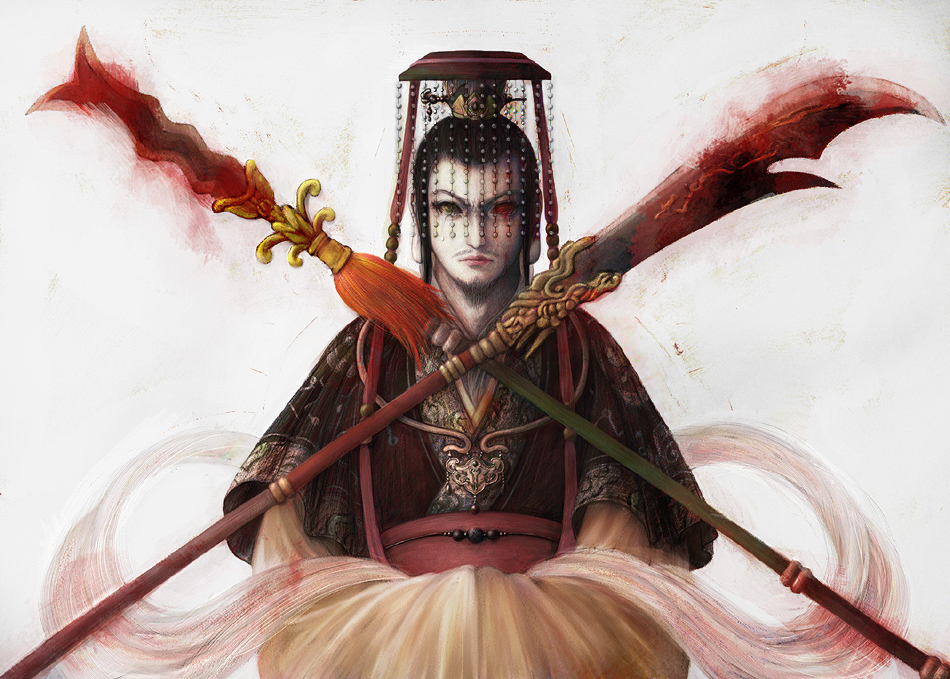 chinese_clothes, facial_hair, hanfu, hat, liu_bei, macha_(artist), male, mustache