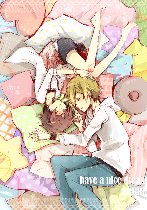 1boy, 1girl, blonde_hair, brown_hair, closed_eyes, couple, durarara!!, hetero