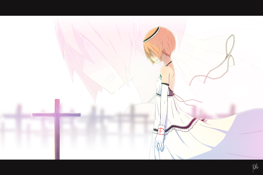 bad_id, bare_shoulders, cross, dress, elbow_gloves, gloves, highres, k-on!