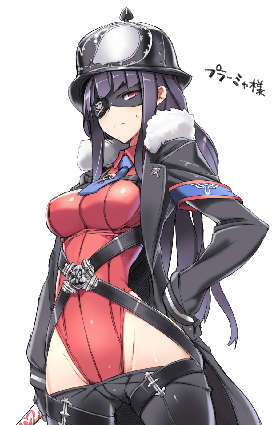 1girl, black_gloves, blush, breasts, eyepatch, gloves, helmet, highres
