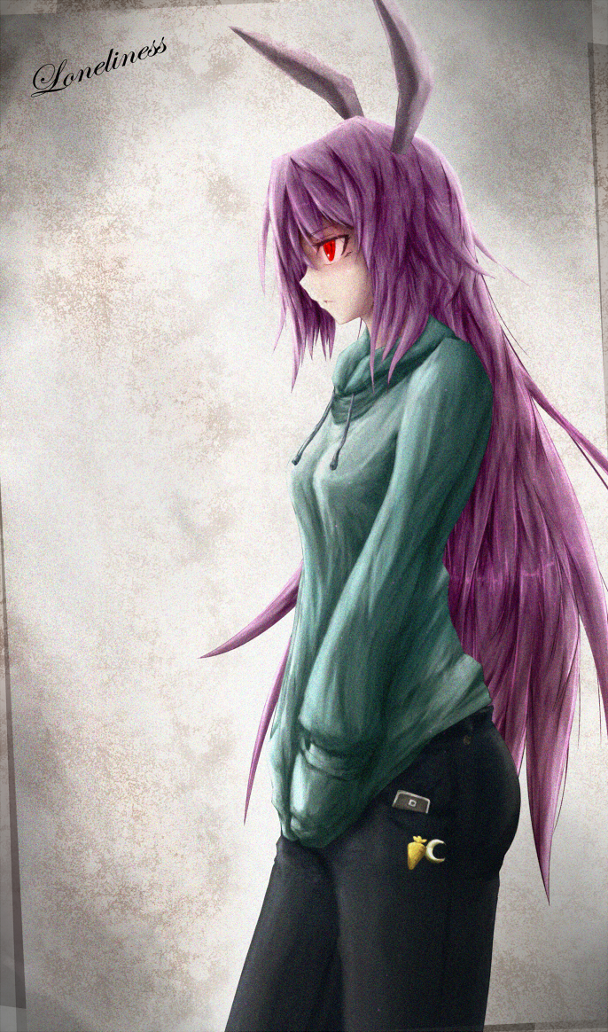 animal_ears, cellphone, cellphone_strap, contemporary, denim, english, hands_in_pockets, jeans